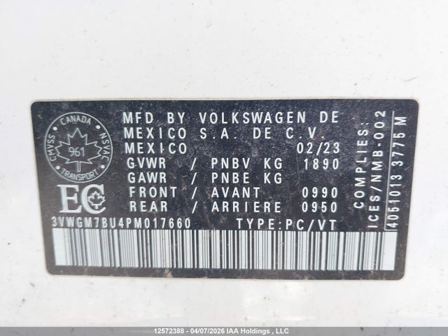 Продаж на аукціоні авто 2023 Volkswagen Jetta Highline, vin: 3VWGM7BU4PM017660, номер лоту: 12572388