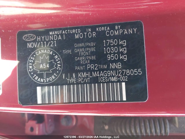 KMHLM4AG9NU278055 Hyundai Elantra Essential Ivt With Hyundai Smartsense Package