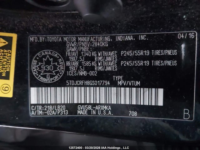 5TDJCRFH8GS017794 Toyota Highlander Hybrid/xle