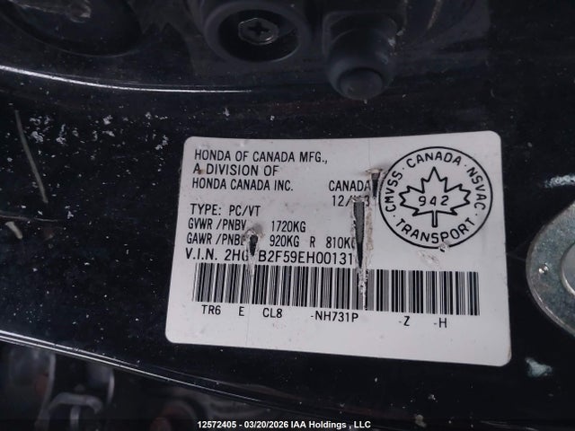12572405 :رقم المزاد ، 2HGFB2F59EH001316 vin ، 2014 Honda Civic Lx مزاد بيع