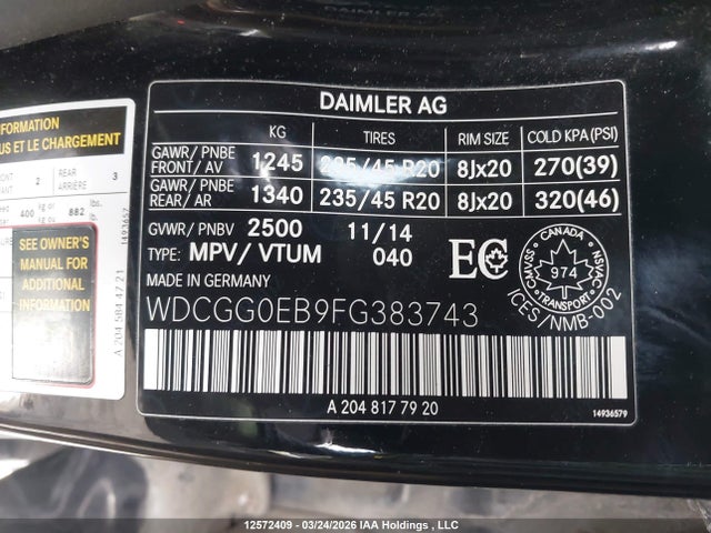 Продажа на аукционе авто 2015 Mercedes-benz Glk 250 Bluetec 4matic, vin: WDCGG0EB9FG383743, номер лота: 12572409