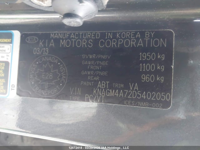 12572418 :رقم المزاد ، KNAGM4A72D5402050 vin ، 2013 Kia Optima Lx مزاد بيع