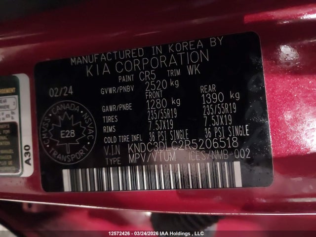 KNDC3DLC2R5206518 KIA Ev6 Land/wind