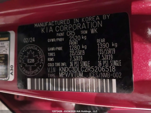 KNDC3DLC2R5206518 KIA Ev6 Land/wind