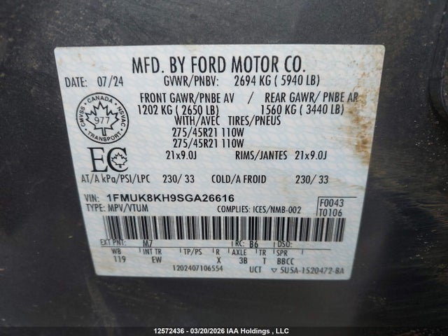 1FMUK8KH9SGA26616 Ford Explorer St-line