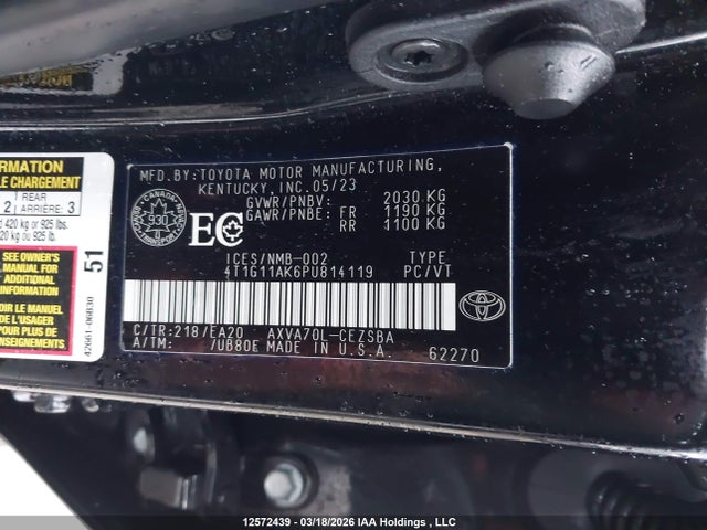 4T1G11AK6PU814119 Toyota Camry Se Night Shade/se