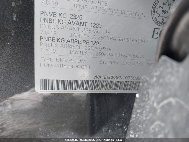 Aukcja sprzedaży 2019 Audi Q3, vin: WA1EECF36K1075089, numer aukcji: 12572446
