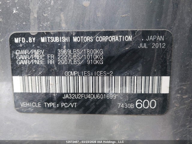 Aukcja sprzedaży 2013 Mitsubishi Lancer, vin: JA32U2FU4DU601699, numer aukcji: 12572457