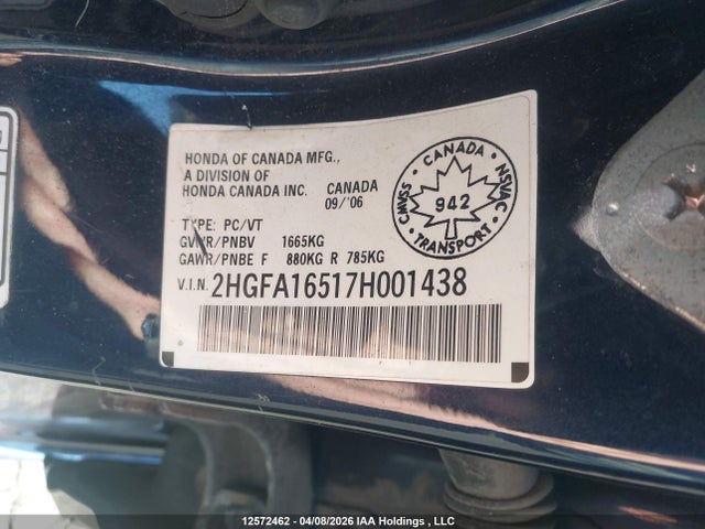 Продаж на аукціоні авто 2007 Honda Civic Lx, vin: 2HGFA16517H001438, номер лоту: 12572462