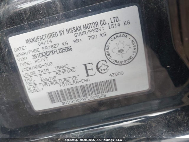 Продажа на аукционе авто 2015 Nissan Micra S/sr/sv, vin: 3N1CK3CPXFL205566, номер лота: 12572466