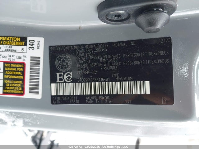 5TDGSKFC9RS116491 Toyota Sienna Xse 7-passenger