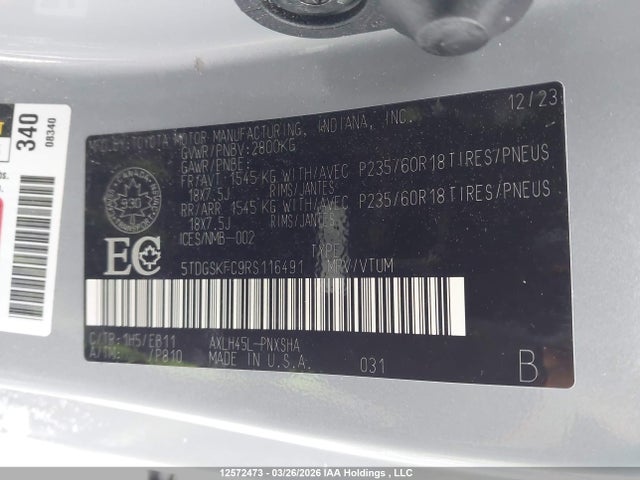 5TDGSKFC9RS116491 Toyota Sienna Xse 7-passenger