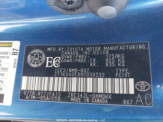 2009 Toyota Corolla Matrix მანქანა იყიდება აუქციონზე, vin: 2T1KU40E09C030232, აუქციონის ნომერი: 12572475