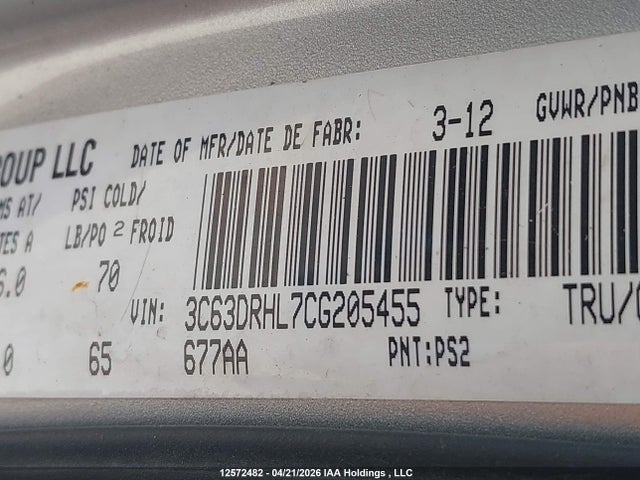 Aukcja sprzedaży 2012 Dodge Ram 3500, vin: 3C63DRHL7CG205455, numer aukcji: 12572482