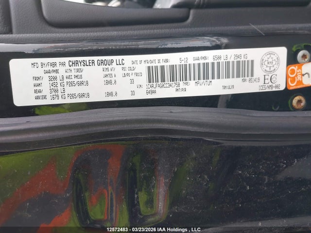 12572483 :رقم المزاد ، 1C4RJFAG0CC341758 vin ، 2012 Jeep Grand Cherokee Laredo مزاد بيع