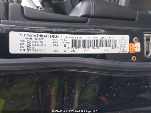 12572483 :رقم المزاد ، 1C4RJFAG0CC341758 vin ، 2012 Jeep Grand Cherokee Laredo مزاد بيع