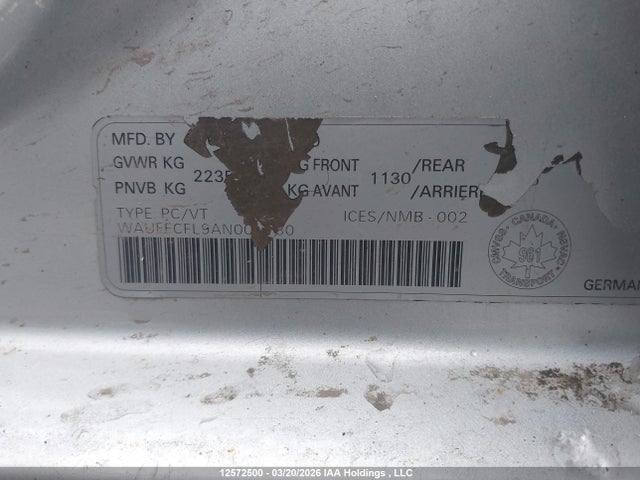 12572500 :رقم المزاد ، WAUFFCFL9AN008580 vin ، 2010 Audi A4 Premium Plus مزاد بيع