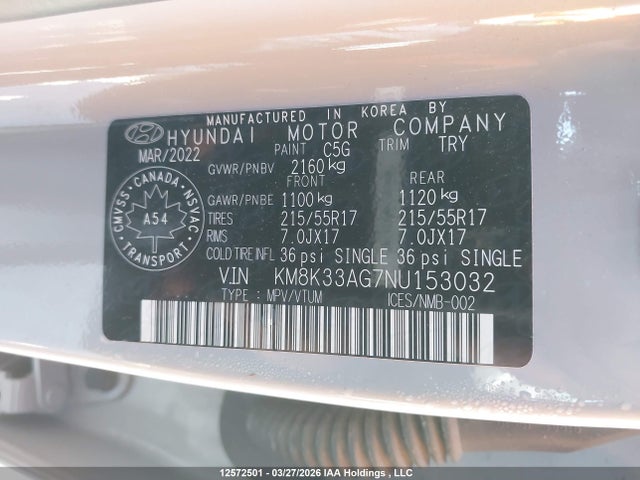 Aukcja sprzedaży 2022 Hyundai Kona Sel, vin: KM8K33AG7NU153032, numer aukcji: 12572501