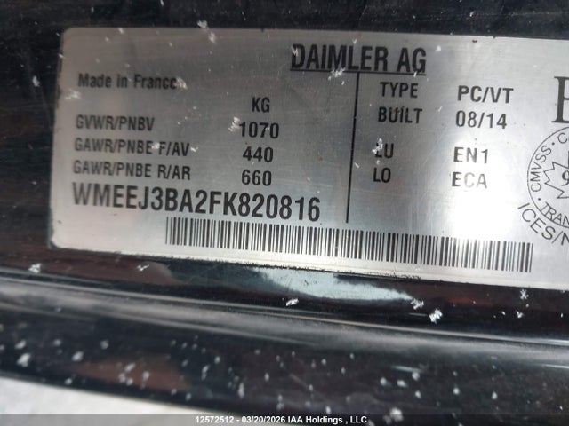 Продаж на аукціоні авто 2015 Smart Fortwo Pure/passion, vin: WMEEJ3BA2FK820816, номер лоту: 12572512
