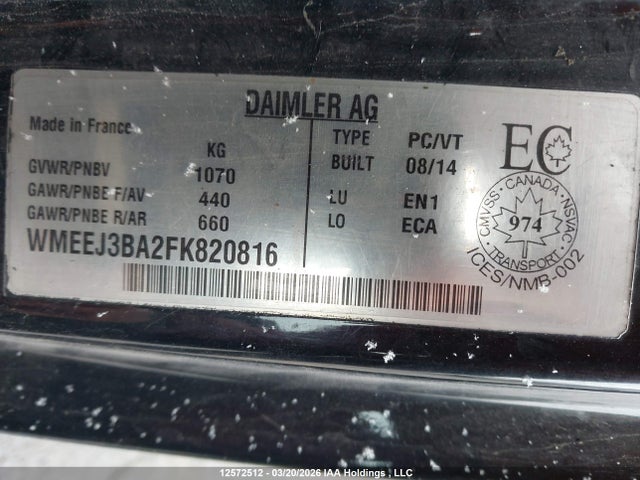 Продаж на аукціоні авто 2015 Smart Fortwo Pure/passion, vin: WMEEJ3BA2FK820816, номер лоту: 12572512