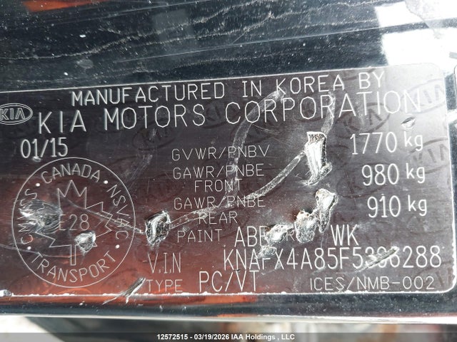 12572515 :رقم المزاد ، KNAFX4A85F5396288 vin ، 2015 Kia Forte Ex مزاد بيع