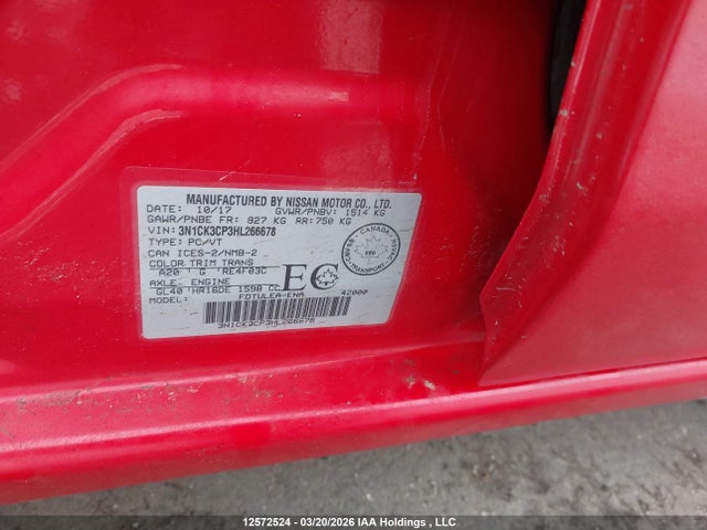 2017 Nissan Micra მანქანა იყიდება აუქციონზე, vin: 3N1CK3CP3HL266678, აუქციონის ნომერი: 12572524
