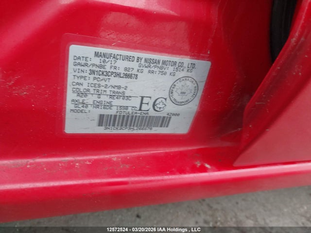 2017 Nissan Micra მანქანა იყიდება აუქციონზე, vin: 3N1CK3CP3HL266678, აუქციონის ნომერი: 12572524