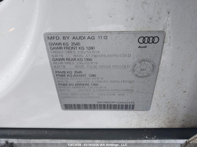 Aukcja sprzedaży 2013 Audi Q5 3.0t Premium/3.0t Premium Plus, vin: WA1MGCFP1DA042478, numer aukcji: 12572529