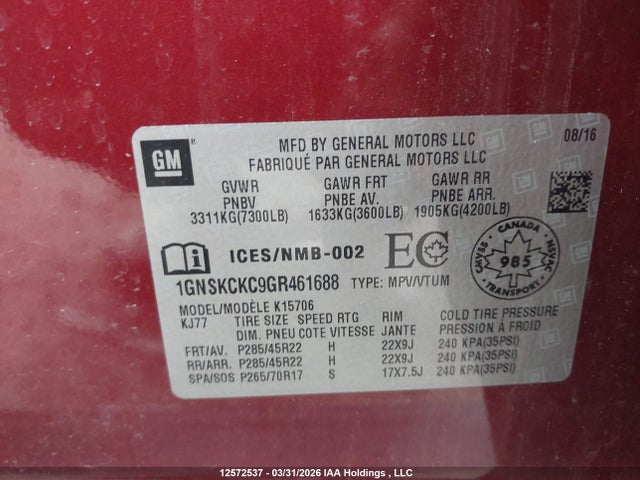 1GNSKCKC9GR461688 Chevrolet Tahoe K1500 Ltz
