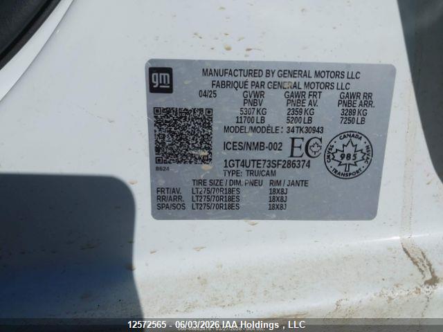 12572565 :رقم المزاد ، 1GT4UTE73SF286374 vin ، 2025 Gmc Sierra K3500 Sle مزاد بيع