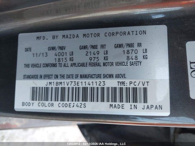 JM1BM1V73E1141123 Mazda Mazda3 Gs-sky