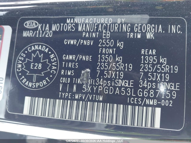 5XYPGDA53LG687159 KIA SORENTO S