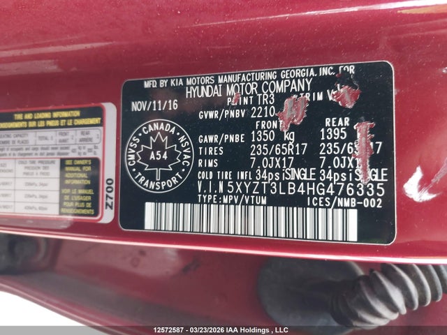 5XYZT3LB4HG476335 Hyundai Santa Fe Sport 2.4 Base