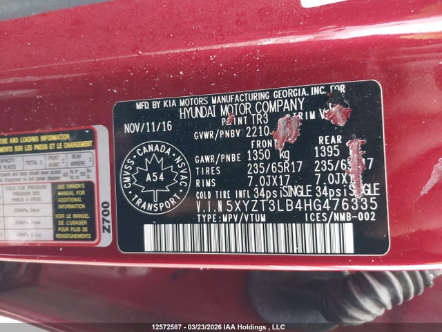 5XYZT3LB4HG476335 Hyundai Santa Fe Sport 2.4 Base