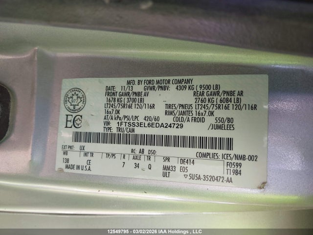 Продаж на аукціоні авто 2014 Ford E-350 Super Duty Commercial, vin: 1FTSS3EL6EDA24729, номер лоту: 12549795