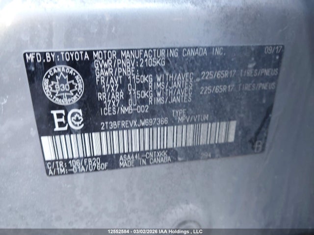 Aukcja sprzedaży 2018 Toyota Rav4 Le, vin: 2T3BFREVXJW697366, numer aukcji: 12552584