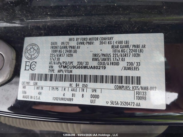 1FMCU9G66MUA80219 Ford ESCAPE SE