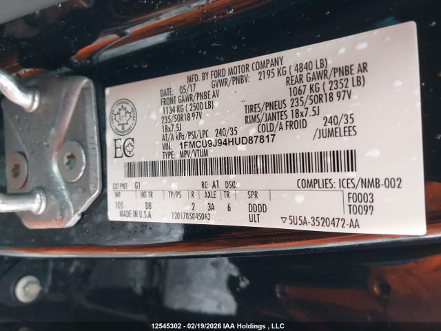 1FMCU9J94HUD87817 Ford Escape Titanium