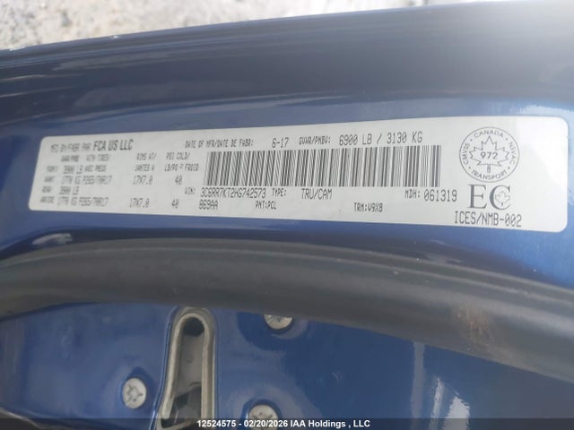 12524575 :رقم المزاد ، 3C6RR7KT2HG742573 vin ، 2017 Ram 1500 St مزاد بيع