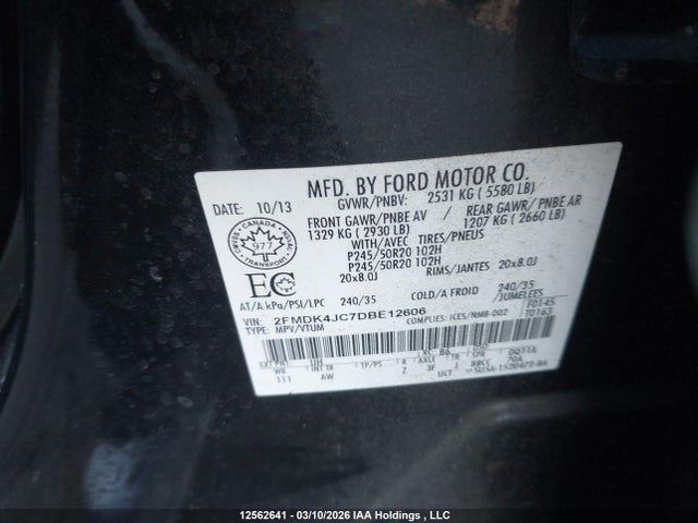 2013 Ford Edge Sel მანქანა იყიდება აუქციონზე, vin: 2FMDK4JC7DBE12606, აუქციონის ნომერი: 12562641