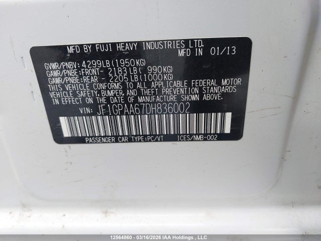2013 Subaru Impreza 2.0i მანქანა იყიდება აუქციონზე, vin: JF1GPAA67DH836002, აუქციონის ნომერი: 12564860