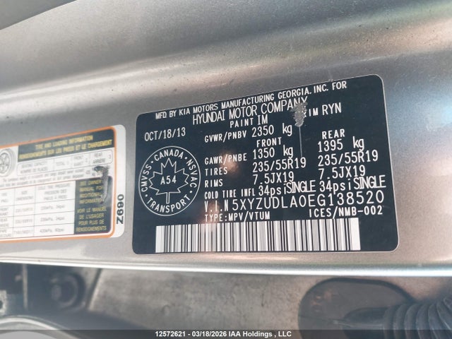 Aukcja sprzedaży 2014 Hyundai Santa Fe Sport 2.0t Se, vin: 5XYZUDLA0EG138520, numer aukcji: 12572621