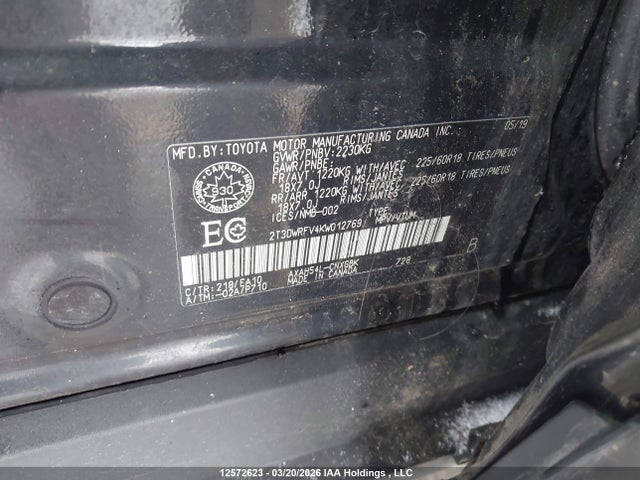 2019 Toyota Rav4 Hybrid Limited მანქანა იყიდება აუქციონზე, vin: 2T3DWRFV4KW012769, აუქციონის ნომერი: 12572623