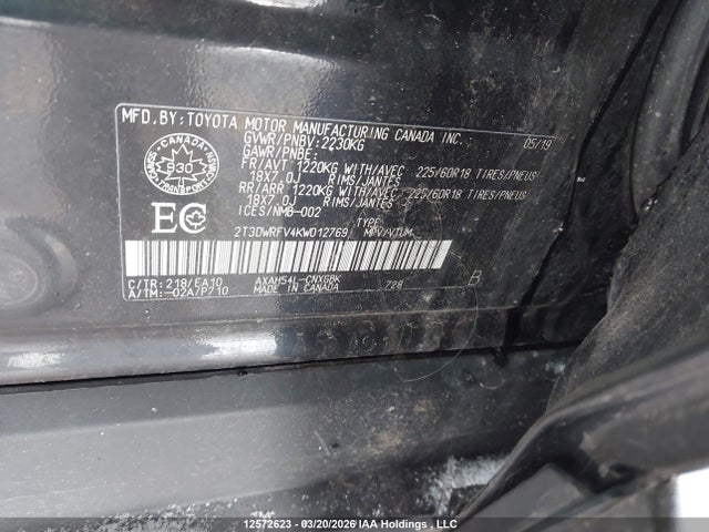2019 Toyota Rav4 Hybrid Limited მანქანა იყიდება აუქციონზე, vin: 2T3DWRFV4KW012769, აუქციონის ნომერი: 12572623