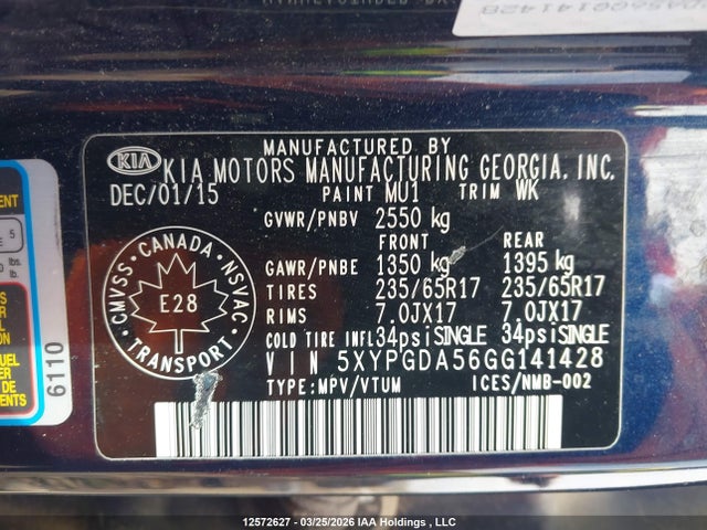5XYPGDA56GG141428 KIA Sorento 3.3l Lx +