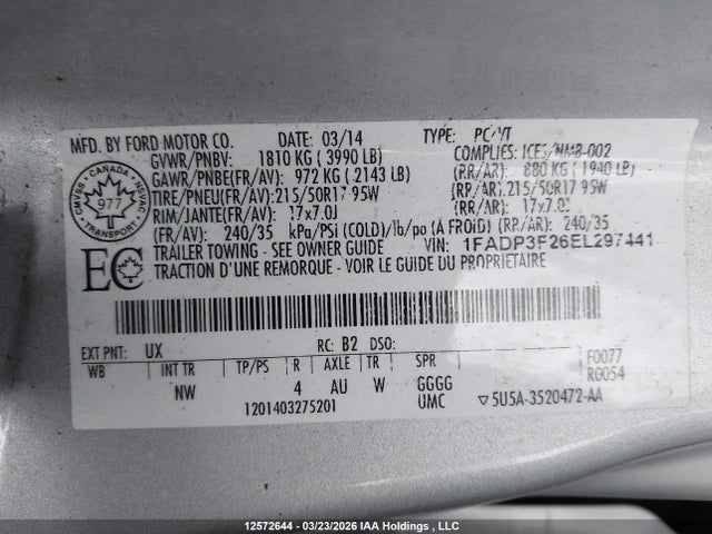 Aukcja sprzedaży 2014 Ford Focus, vin: 1FADP3F26EL297441, numer aukcji: 12572644