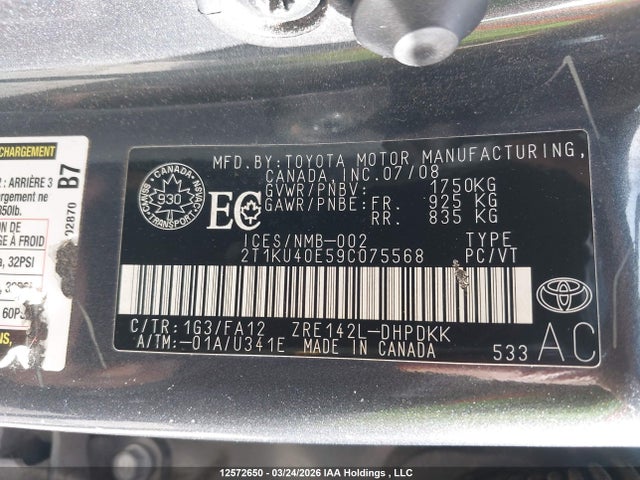 Aukcja sprzedaży 2009 Toyota Corolla Matrix, vin: 2T1KU40E59C075568, numer aukcji: 12572650