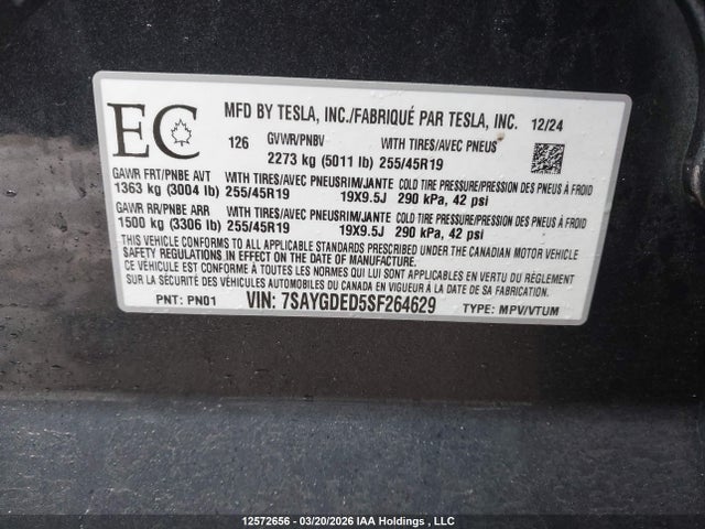 7SAYGDED5SF264629 Tesla Model Y