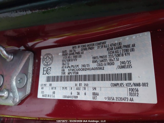 1FMCU0G92HUA05562 Ford ESCAPE SE