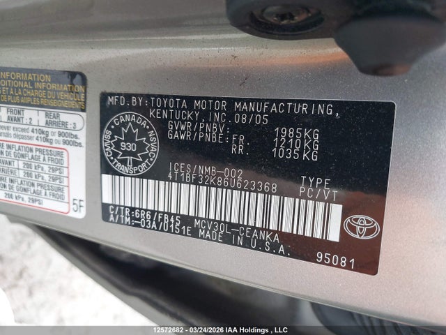 12572682 :رقم المزاد ، 4T1BF32K86U623368 vin ، 2006 Toyota Camry Le/xle/se مزاد بيع